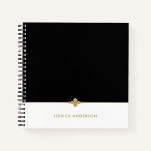 Elegant Black White Gold Personalized Notebook
