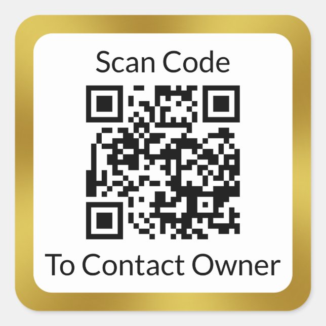 Elegant Black White Gold QR Code Lost and Found Square Sticker (Front)