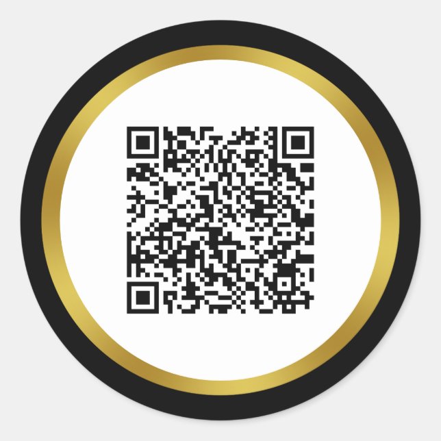 Elegant Black White Gold Scan QR Code Classic Round Sticker (Front)