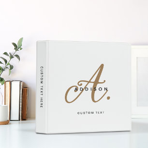 Elegant Black White Gold Script Monogram Binder