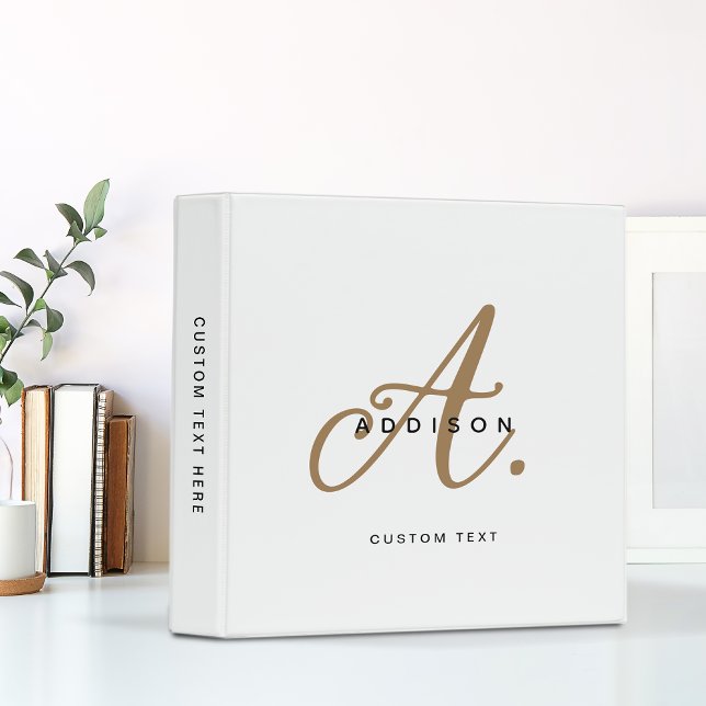 Elegant Black White Gold Script Monogram Binder (Creator Uploaded)