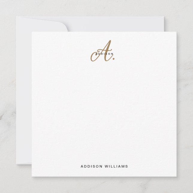 Elegant Black White Gold Script Monogram Card (Front)