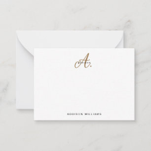Elegant Black White Gold Script Monogram Card