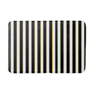 Elegant Black, White & Gold Striped Bath Mat