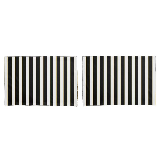 Elegant Black, White Gold Striped Pillow Case Set (Front-Set)