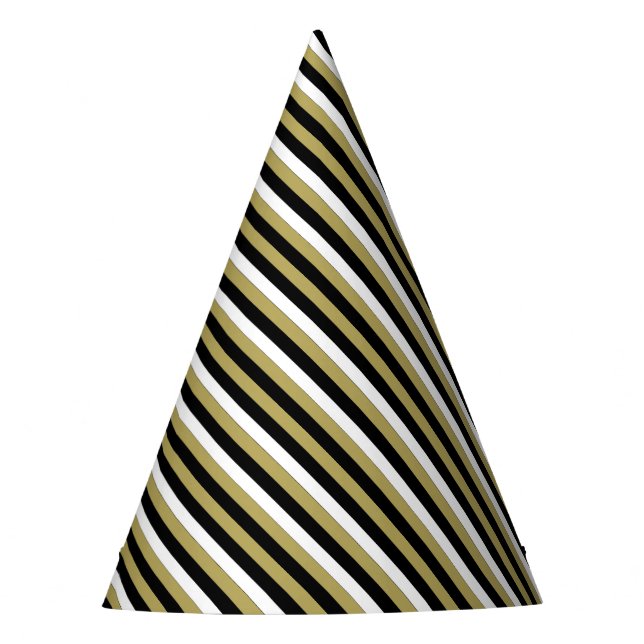 Elegant Black White Gold Stripes Pattern Party Party Hat (Front)