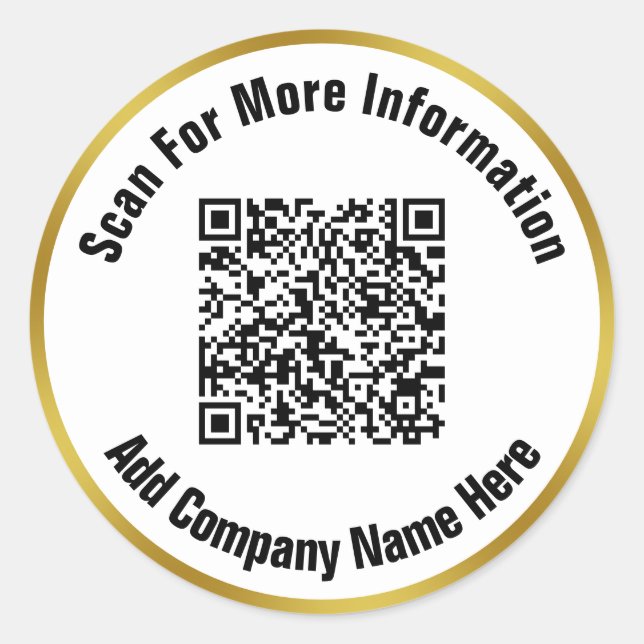Elegant Black White Gold Text Scan QR Code  Classic Round Sticker (Front)