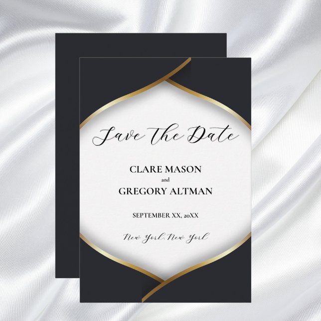 Elegant Black White Gold Wedding Save The Date (Elegant Black White Gold Wedding Save The Date Card)
