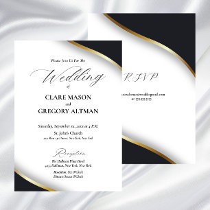 Elegant Black White Gold Wedding with RSVP Invitation