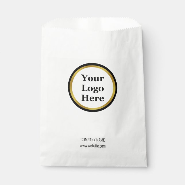 Elegant Black White & Gold Your Logo Here Template Favour Bag (Front)