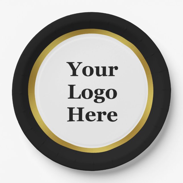 Elegant Black White Gold Your Logo Here Template Paper Plate (Front)