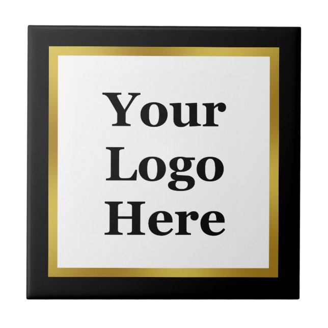 Elegant Black White Gold Your Logo Here Template Tile (Front)