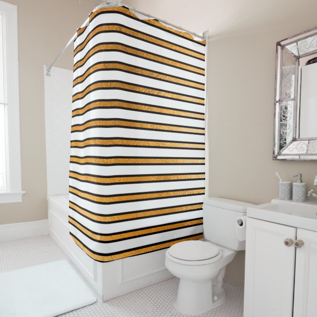 Elegant Black White Golden Stripes Lines Minimal (In Situ)