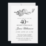 Elegant Black White Golf 40th Birthday Party  Invitation<br><div class="desc">Elegant black and white birthday invitation for a golfer. The top of the invitation is decorated with golf accessories - a golf club, golf ball, hat and gloves. The watercolor design creates a traditional and classic aesthetic. Perfect for a birthday bash at the club or a backyard BBQ. All of...</div>
