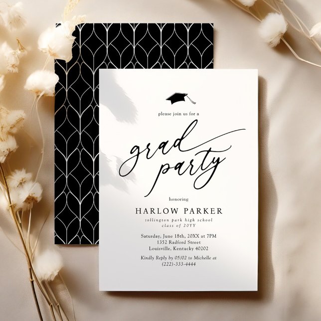 Elegant Black & White Grad Party Invitation (Creator Uploaded)