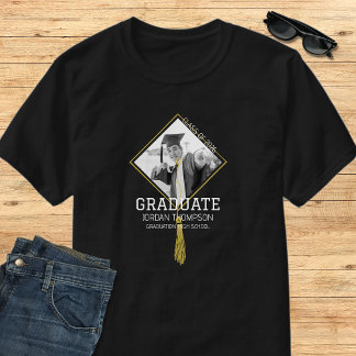 Elegant Black & White Graduate Photo School Name T-Shirt