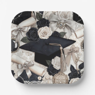 Elegant Black White Graduation Party Plate
