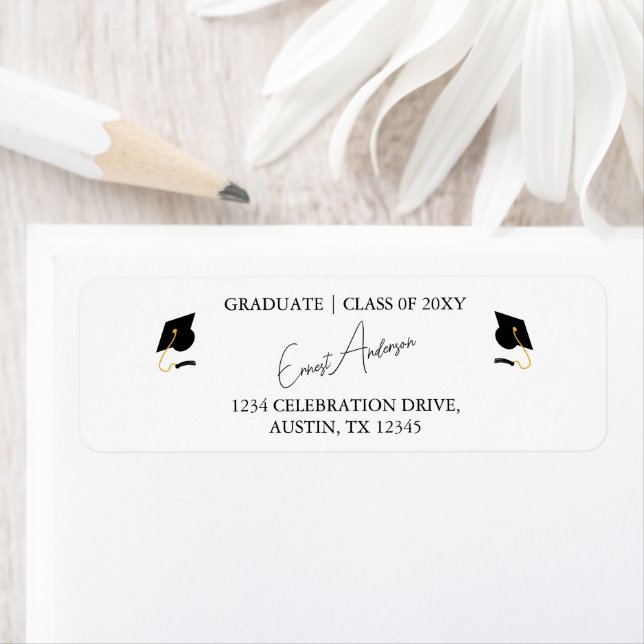 Elegant Black White Graduation Return Address (Insitu)