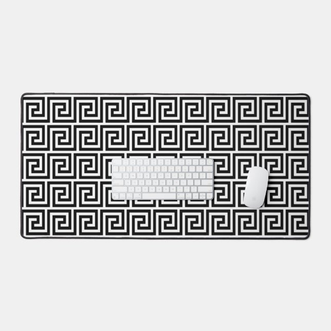 Elegant Black & White Greek Pattern Desk Mat (Keyboard & Mouse)