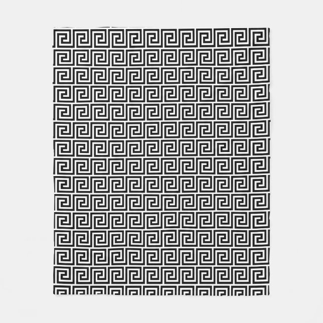 Elegant Black & White Greek Pattern Fleece Blanket (Front)