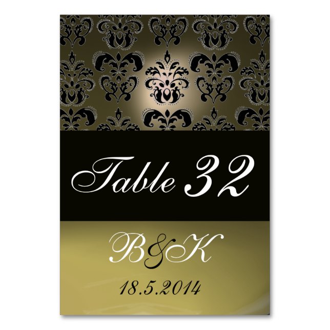 ELEGANT BLACK,WHITE GREY DAMASK MONOGRAM TABLE NUMBER (Front)