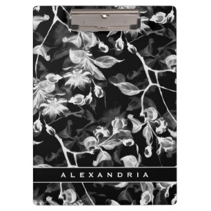 Elegant Black White & Grey Floral Clipboard