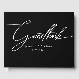 elegant black white handwriting wedding guest book