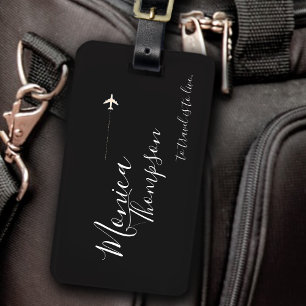 elegant black white handwritten style travel luggage tag