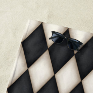 Elegant Black & White Harlequin Diamond Check  Beach Towel