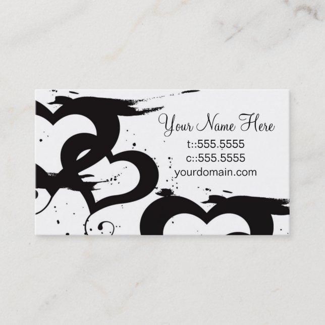 Elegant Black& White Hearts Business Cards (Front)