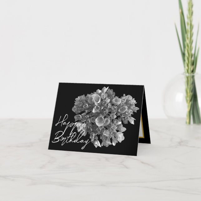 Elegant Black White Hydrangea Botanical Birthday Card (Front)
