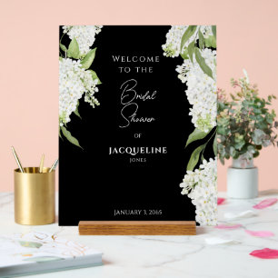 Elegant Black White Hydrangeas Shower Welcome Acrylic Sign