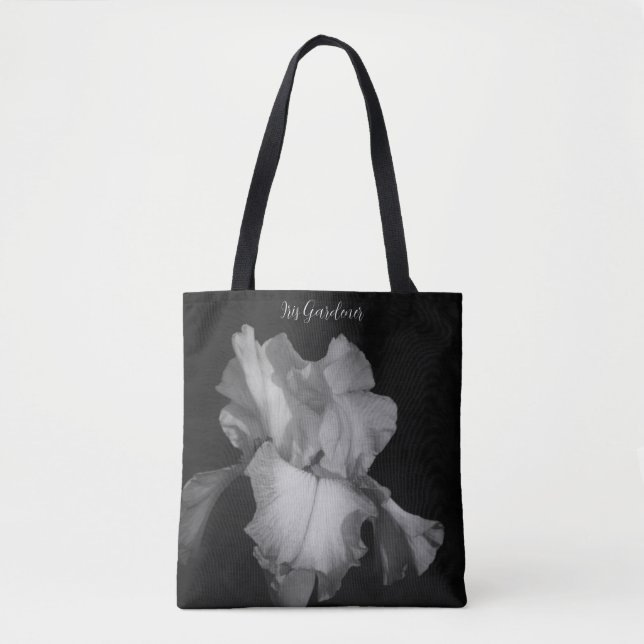 Elegant Black White Iris Photo Personalized  Tote Bag (Front)