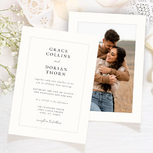 Elegant Black White Ivory Platemark Photo Wedding Invitation