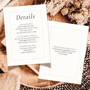 Elegant Black White Ivory Platemark Wedding Detail Enclosure Card
