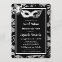 Elegant Black/White Lace Sweet 16 Masquerade Party