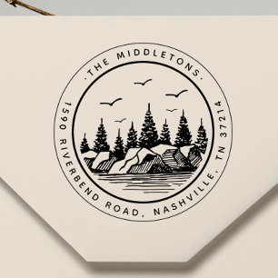 Elegant Black & White Landscape Return Address Self-inking Stamp