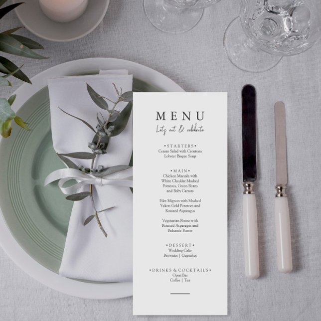 Elegant Black & White Let's Eat Script Wedding Menu (Creator Uploaded)