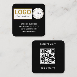 Elegant Black White Logo QR Code Scan Website Square Business Card