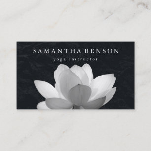 Elegant Black & white Lotus Flower Logo Yoga Business Card