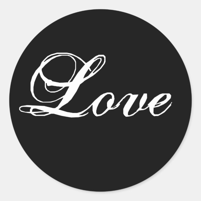 Elegant Black White Love Wedding Favour Stickers (Front)