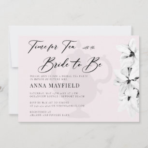Elegant Black White Magnolia Time for Tea Bridal Invitation