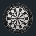 Elegant Black White Marble Custom Name Message  Dartboard<br><div class="desc">Ant elegant dartboard design with alternating  black marble and white marble triangles. 

A name and a message are written above and below,  in white caps,  as arched text.</div>