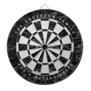  Elegant Black White Marble Custom Name Message  Dartboard