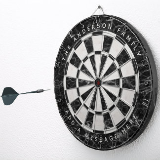  Elegant Black White Marble Custom Name Message  Dartboard