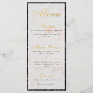 Elegant Black White Marble Faux Gold Foil Script  Menu