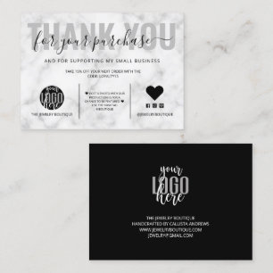 Elegant Black White Marble Logo Customer Thank You Business Card