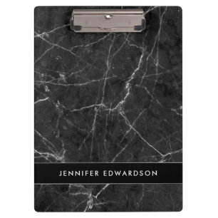 Elegant black white marble pattern personalized clipboard
