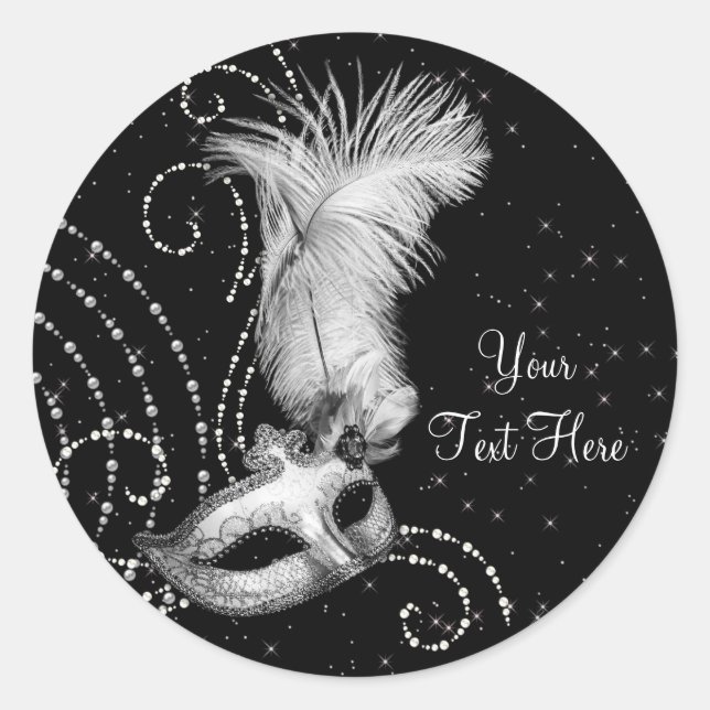 Elegant Black White Masquerade Party Stickers (Front)