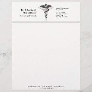 Elegant Black White Medical Classy Noble Caduceus Letterhead